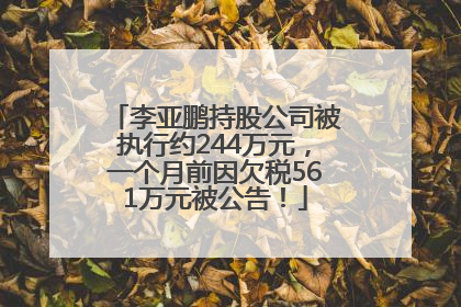 李亚鹏持股公司被执行约244万元，一个月前因欠税561万元被公告！