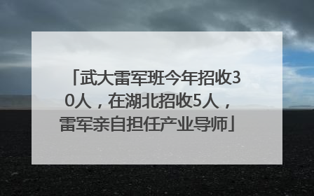 武大雷军班今年招收30人，在湖北招收5人，雷军亲自担任产业导师