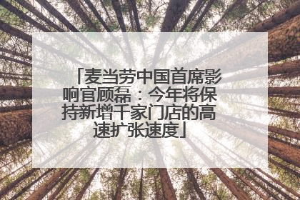 麦当劳中国首席影响官顾磊：今年将保持新增千家门店的高速扩张速度